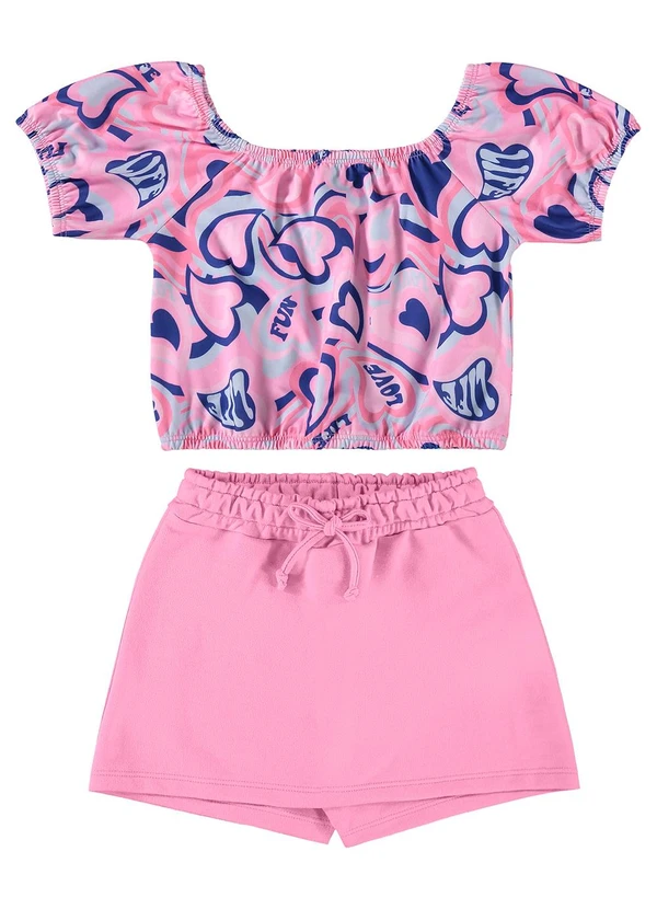 Guloseima - Conjunto com Cropped e Short-Saia Rosa