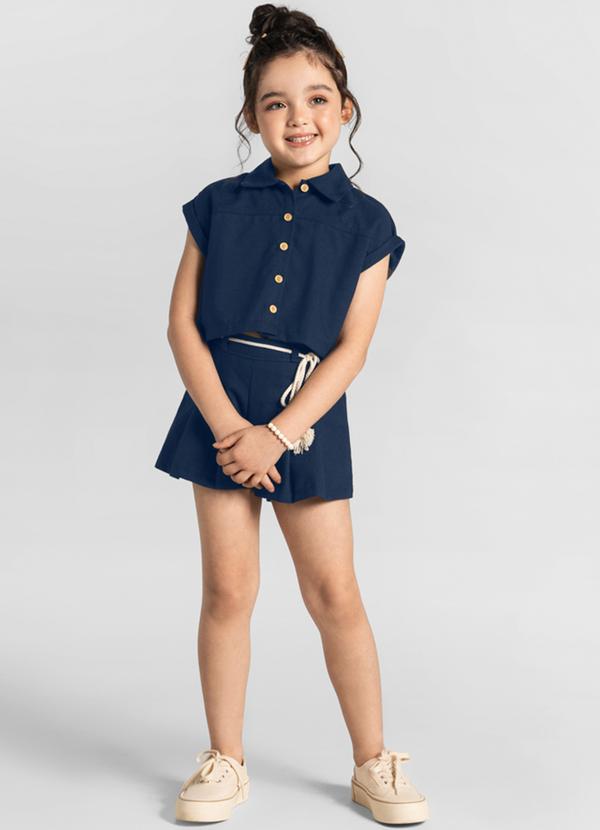 Brandili Mundi - Conjunto com Cropped Infantil Menina Azul