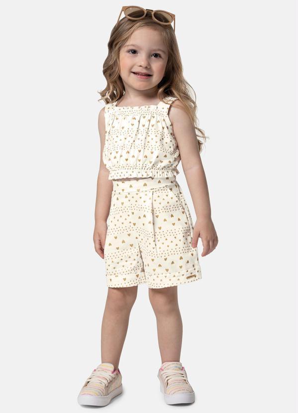 Carinhoso - Conjunto com Estampa de Coração Menina Branco