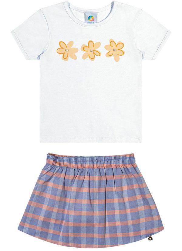 Alenice - Conjunto com Estampa Floral e Listras Branco