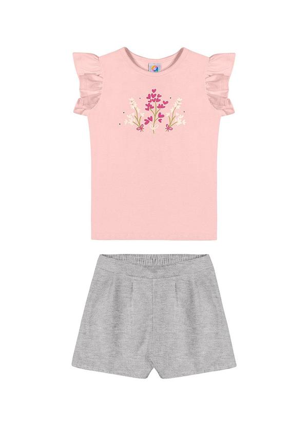 Alenice - Conjunto com Estampa Floral Menina Rosa 