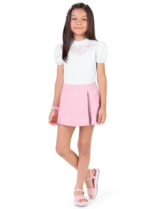 Outlet - Conjunto com Manga Bufante Menina Branco - OUTLET