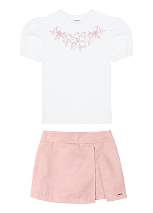 Outlet - Conjunto com Manga Bufante Menina Branco - OUTLET