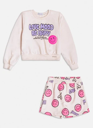 Momi - Conjunto com Patch Smile de Moletom Bege - MOMI