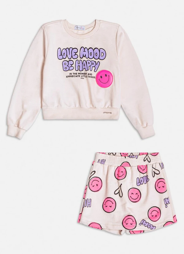 Momi - Conjunto com Patch Smile de Moletom Bege 2