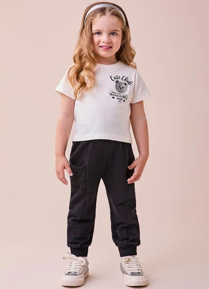 Momi - Conjunto com Patch Ursinho de Moletom Branco - MOMI