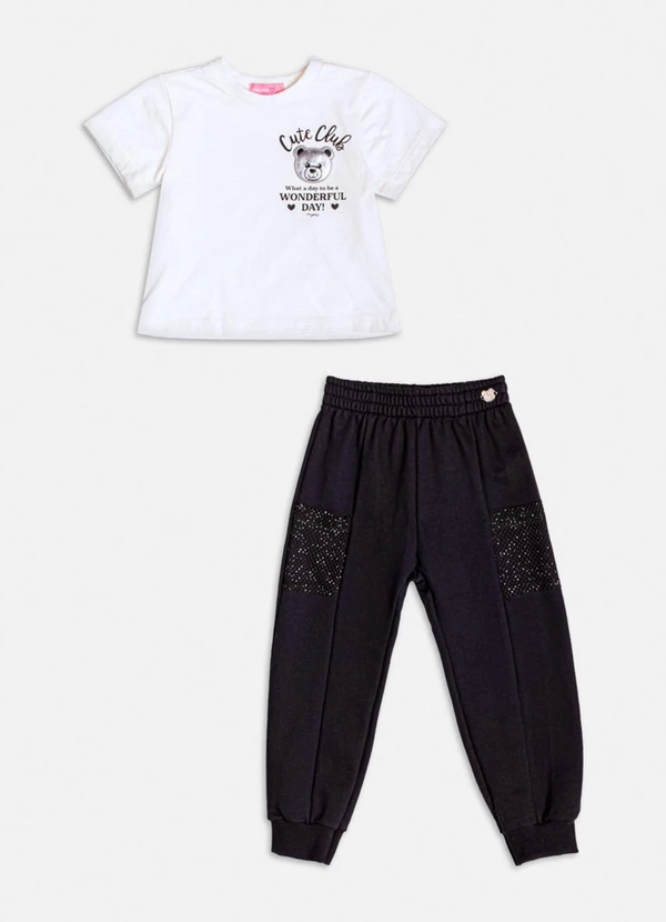 Momi - Conjunto com Patch Ursinho de Moletom Branco 3