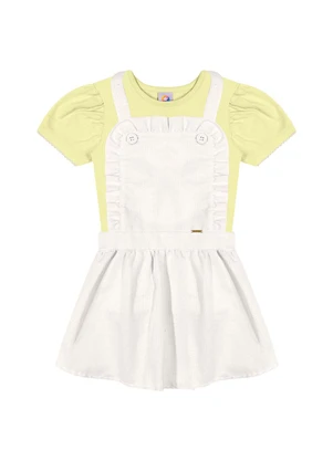 Outlet - Conjunto com Salopete Babado Menina Amarelo - OUTLET