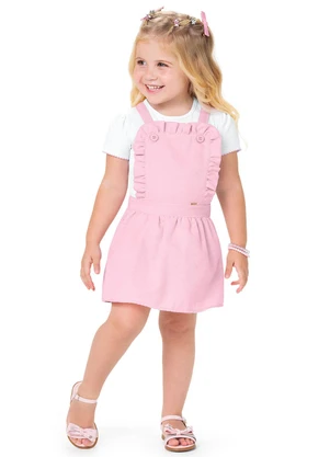 Outlet - Conjunto com Salopete Babado Menina Branco - OUTLET