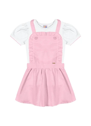 Outlet - Conjunto com Salopete Babado Menina Branco - OUTLET
