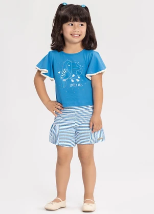 Alakazoo - Conjunto com Shorts e Blusa com Pompons Azul - ALAKAZOO