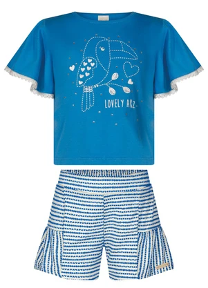 Alakazoo - Conjunto com Shorts e Blusa com Pompons Azul - ALAKAZOO