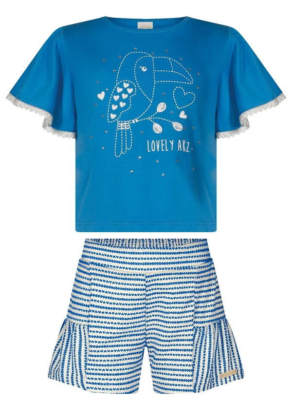 Alakazoo - Conjunto com Shorts e Blusa com Pompons Azul 2