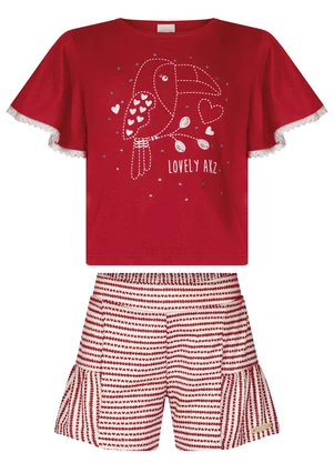 Alakazoo - Conjunto com Shorts e Blusa com Pompons Vermelho - ALAKAZOO