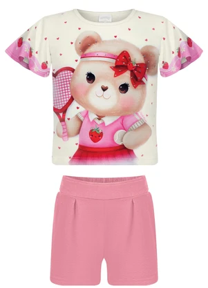 Alakazoo - Conjunto com Shorts e Blusa com Strass Rosa - ALAKAZOO