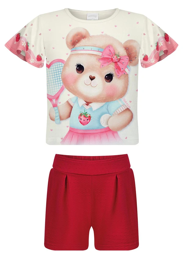 Alakazoo - Conjunto com Shorts e Blusa com Strass Vermelho 2