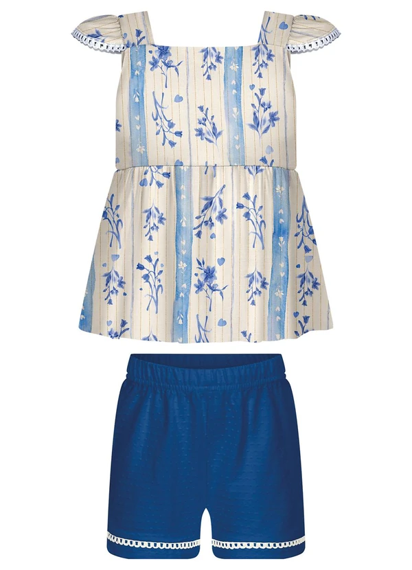 Alakazoo - Conjunto com Shorts e Blusa de Alças Azul