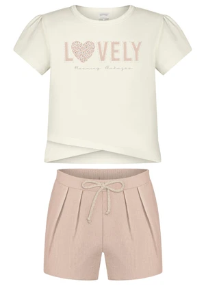 Alakazoo - Conjunto com Shorts e Blusa Transpassada Bege - ALAKAZOO