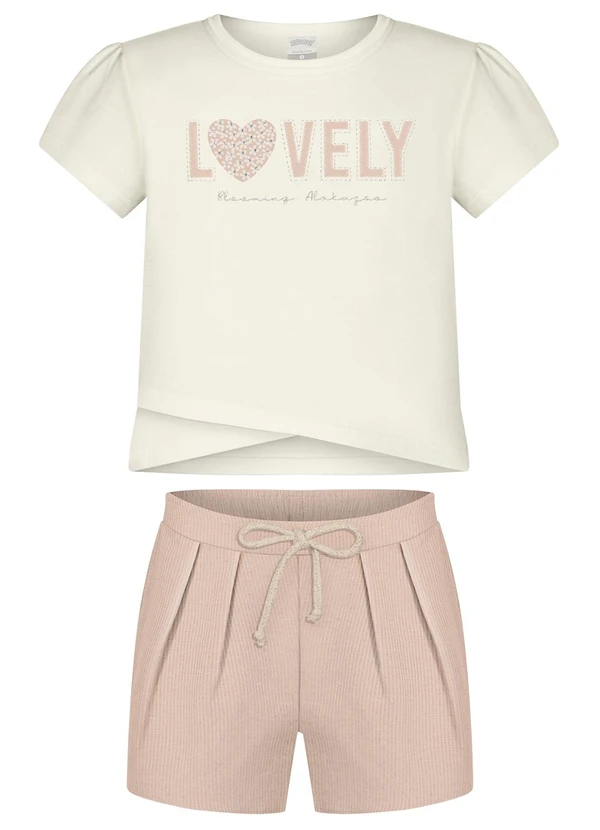 Alakazoo - Conjunto com Shorts e Blusa Transpassada Bege 1