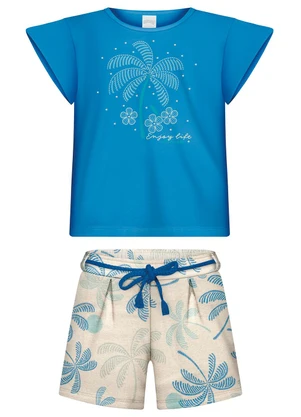 Alakazoo - Conjunto com Shorts Estampado e Blusa Azul - ALAKAZOO