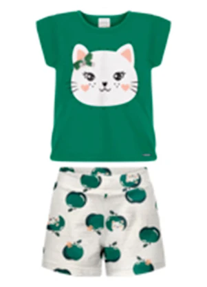 Alakazoo - Conjunto com Shorts Estampado e Blusa Verde - ALAKAZOO