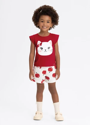 Alakazoo - Conjunto com Shorts Estampado e Blusa Vermelho - ALAKAZOO