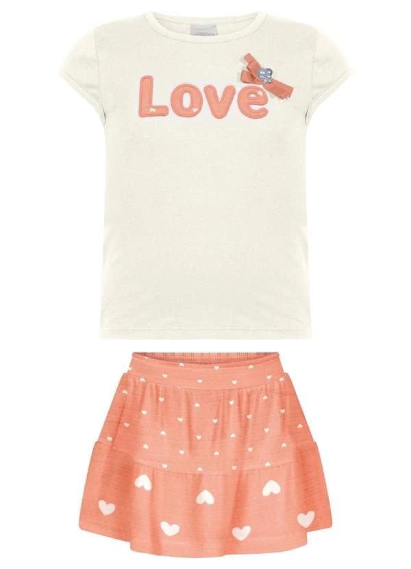 Alakazoo - Conjunto com Shorts Saia e Blusa Bordada Laranja
