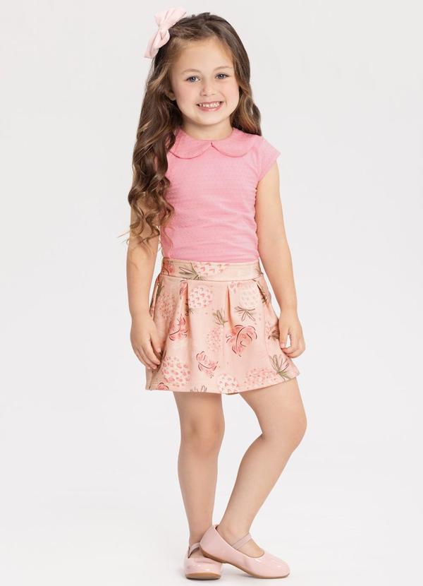 Alakazoo - Conjunto com Shorts Saia e Blusa com Strass Rosa