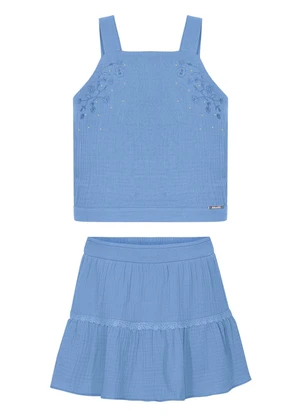 Alakazoo - Conjunto com Shorts Saia e Blusa de Alças Azul - ALAKAZOO