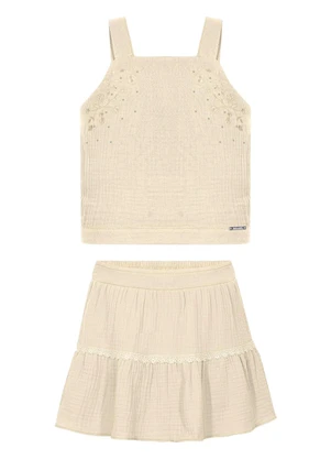 Alakazoo - Conjunto com Shorts Saia e Blusa de Alças Bege - ALAKAZOO