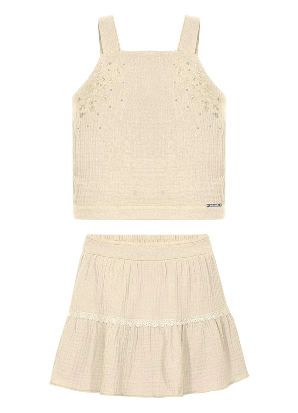 Alakazoo - Conjunto com Shorts Saia e Blusa de Alças Bege 1