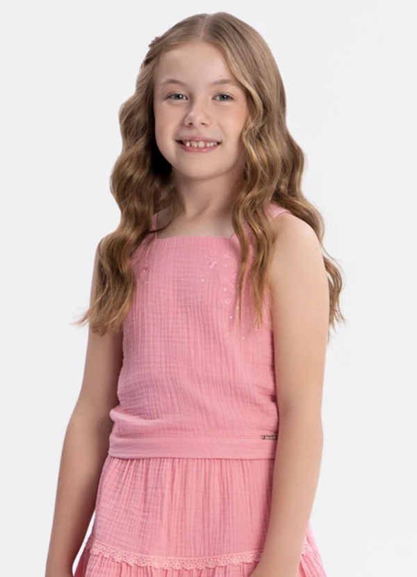 Alakazoo - Conjunto com Shorts Saia e Blusa de Alças Rosa 2