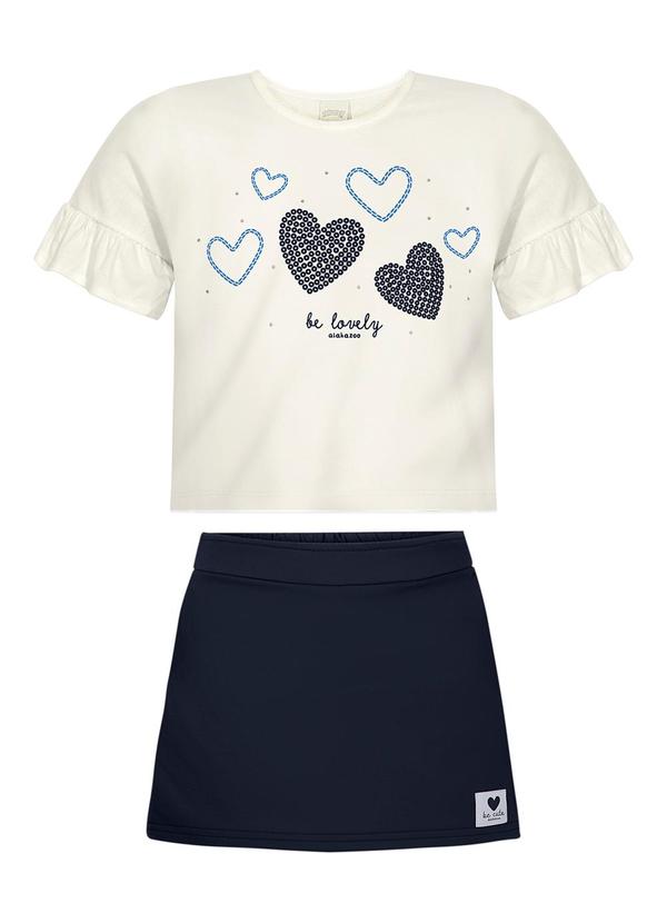 Alakazoo - Conjunto com Shorts Saia e Blusa Estampada Azul