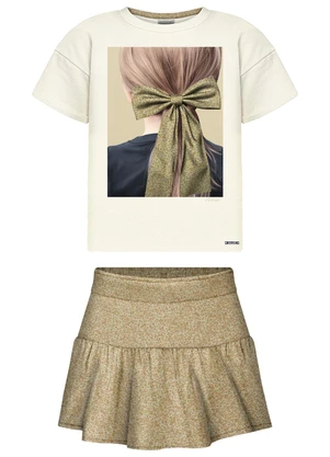 Alakazoo - Conjunto com Shorts Saia e Blusa Estampada Bege - ALAKAZOO