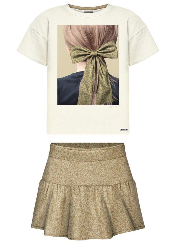 Alakazoo - Conjunto com Shorts Saia e Blusa Estampada Bege 1