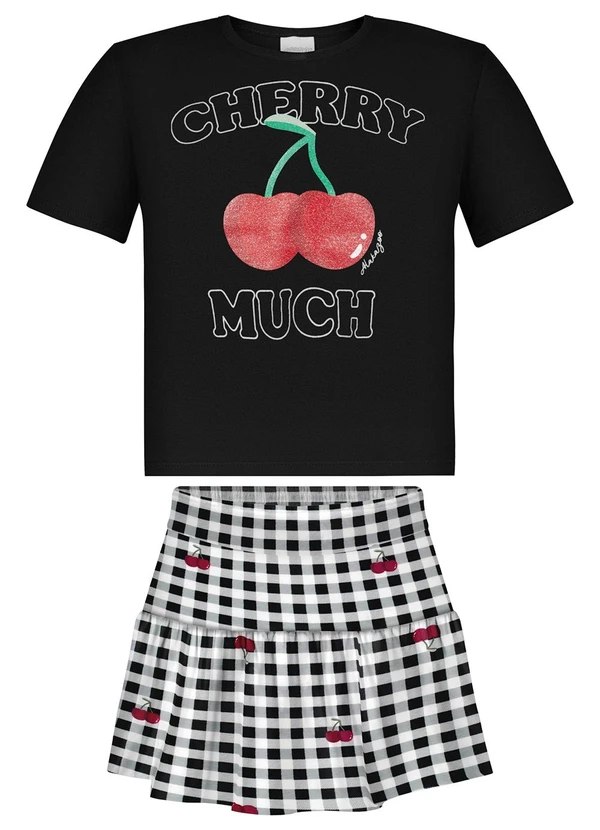 Alakazoo - Conjunto com Shorts Saia e Blusa Estampada Preto 2