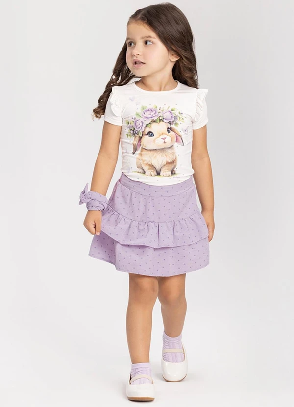 Alakazoo - Conjunto com Shorts Saia e Blusa Estampada Rosa