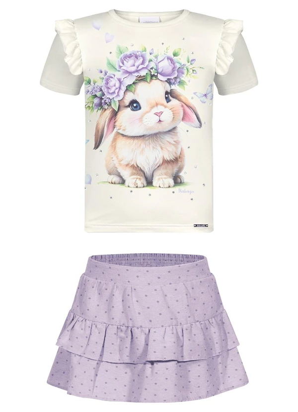 Alakazoo - Conjunto com Shorts Saia e Blusa Estampada Rosa 2