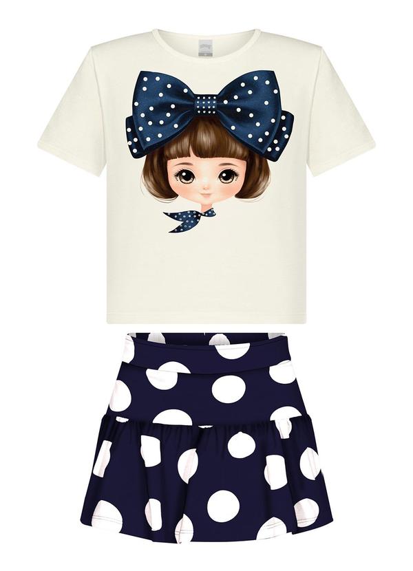 Alakazoo - Conjunto com Shorts Saia Estampado e Blusa Azul