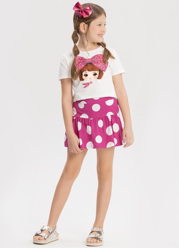 Alakazoo - Conjunto com Shorts Saia Estampado e Blusa Rosa 2