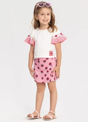 Alakazoo - Conjunto com Shorts Saia Estampado e Blusa Rosa - ALAKAZOO