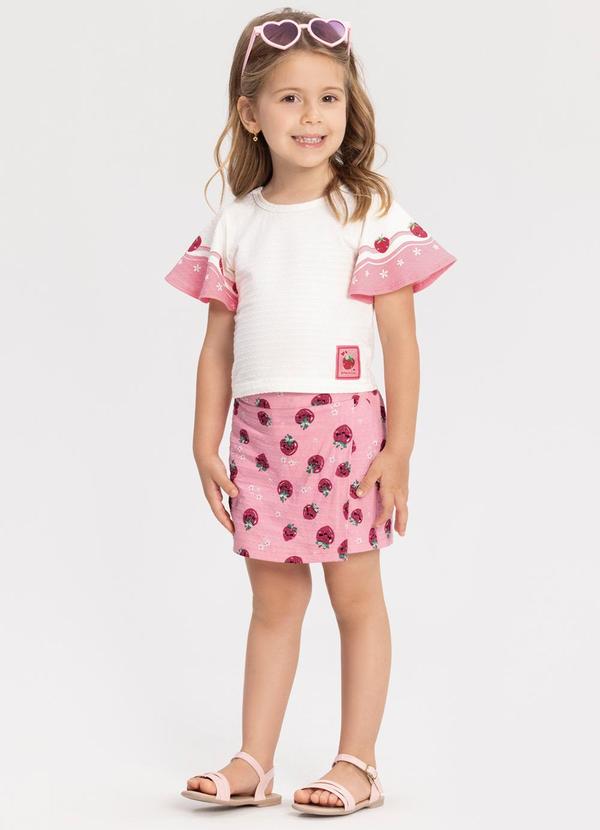 Alakazoo - Conjunto com Shorts Saia Estampado e Blusa Rosa