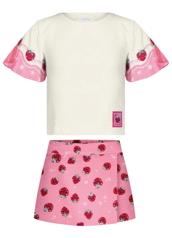 Alakazoo - Conjunto com Shorts Saia Estampado e Blusa Rosa 2