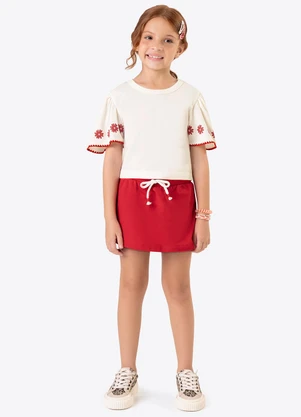 Rovi Kids - Conjunto com Shorts Saia Meia Malha Bege - ROVI KIDS