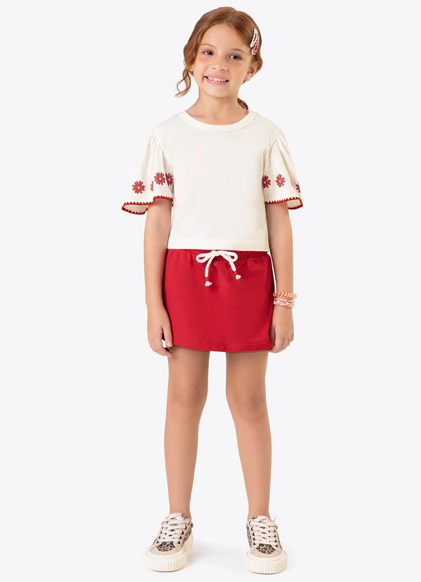 Rovi Kids - Conjunto com Shorts Saia Meia Malha Bege