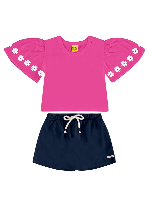 Rovi Kids - Conjunto com Shorts Saia Meia Malha Rosa
