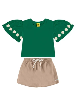 Rovi Kids - Conjunto com Shorts Saia Meia Malha Verde - ROVI KIDS