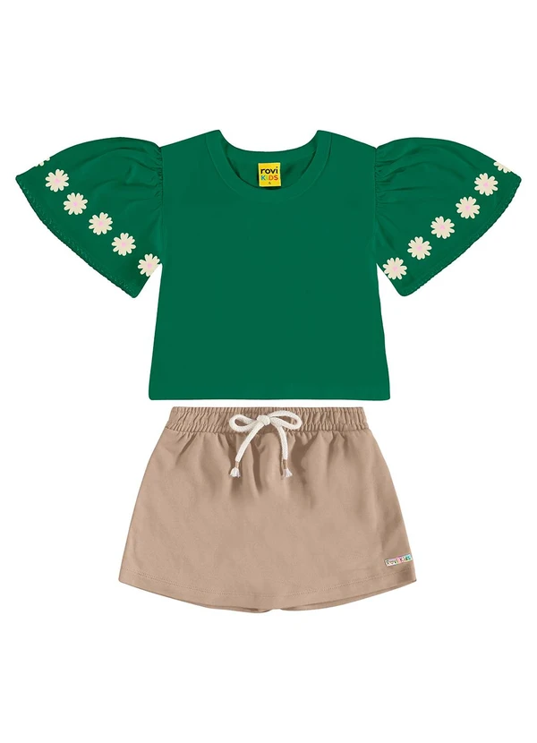 Rovi Kids - Conjunto com Shorts Saia Meia Malha Verde