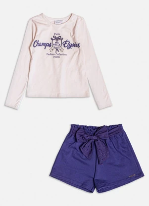 Momi - Conjunto com Strass e Laço de Moletom Bege - MOMI