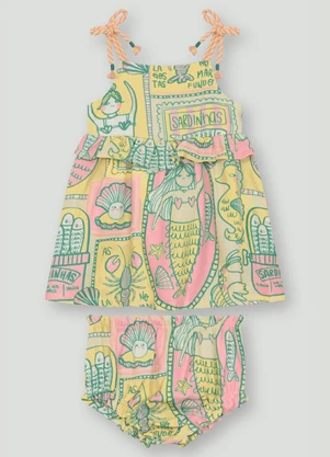 Conjunto com Vestido e Calcinha Três e Já Amarelo - TRÊS E JÁ